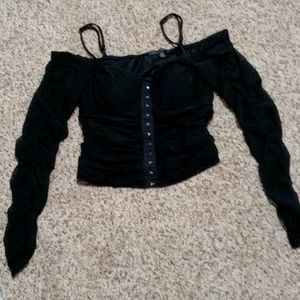 Black mesh long-sleeved top